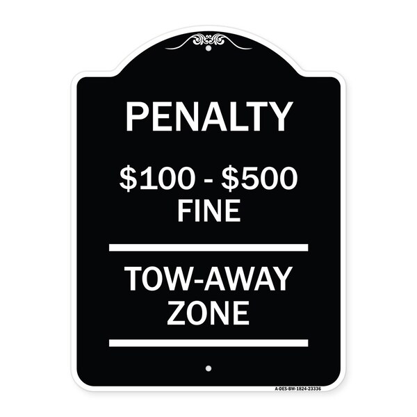 Penalty $100 $500 Fine Tow Away Zone Virginia Handicap Supplementary Alum, 24" x 18", BW-1824-23336